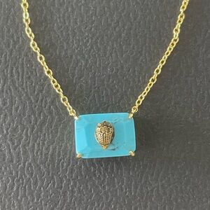 Turquoise Square Stone Pendant Necklace – Gold Charm – Boutique Luxury – NWT